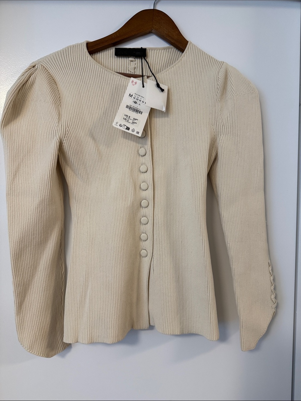 Zara Cream Ribbed Button-Up Blazer